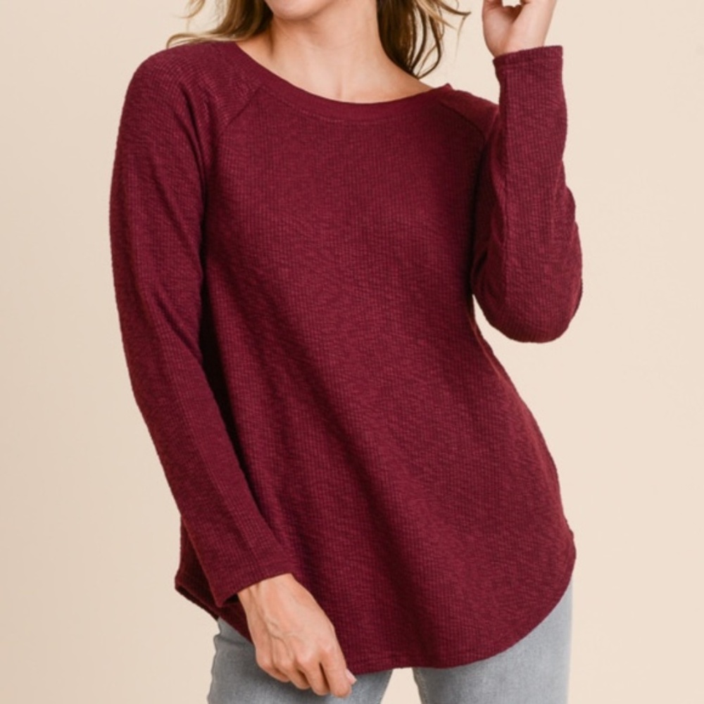 Doe & Rae Burgundy Sweater Crochet Back Ribbed NWT - Picture 3 of 7